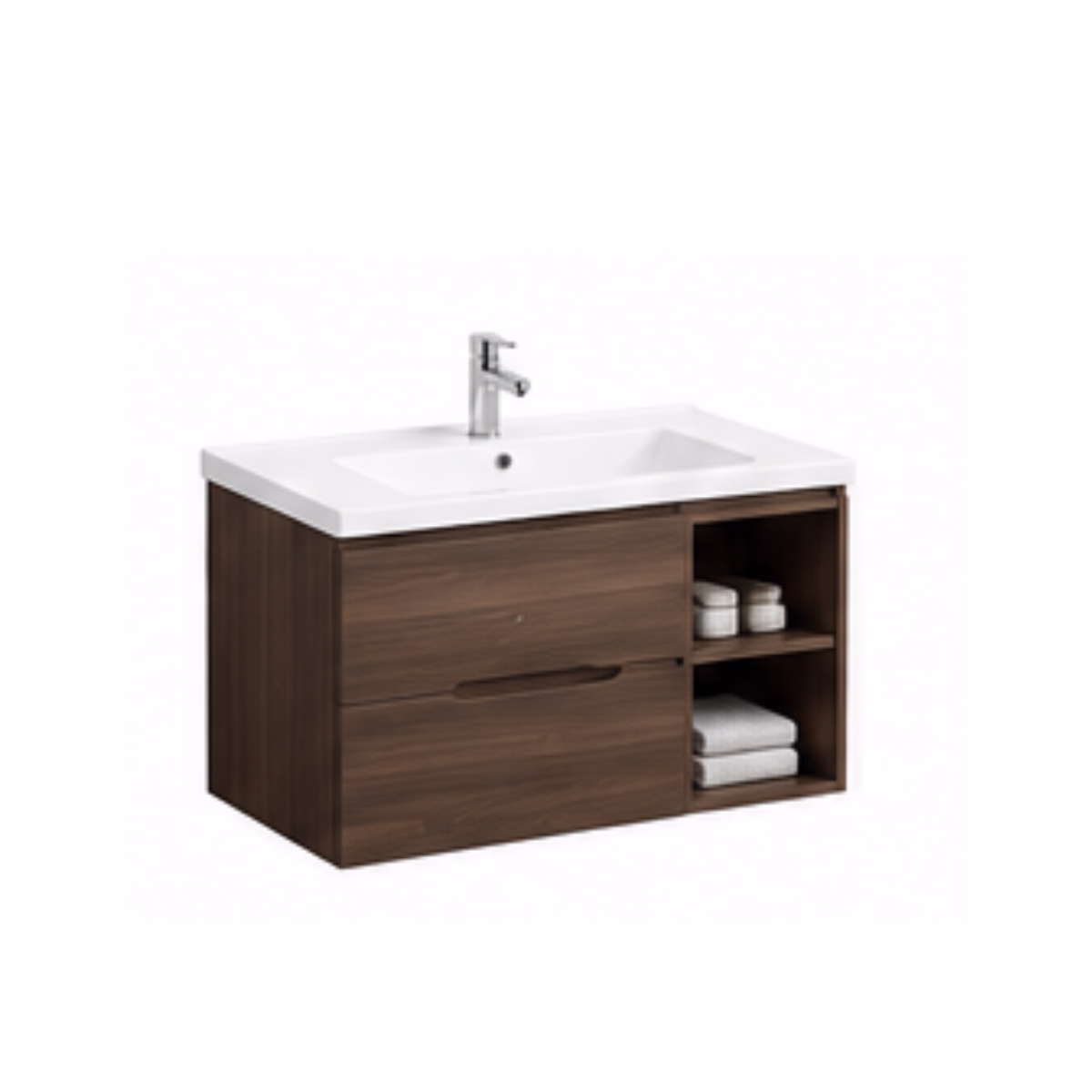 wall-mounted-dark-wood-bathroom-vanity-unit-with-open-shelving-basin-tap