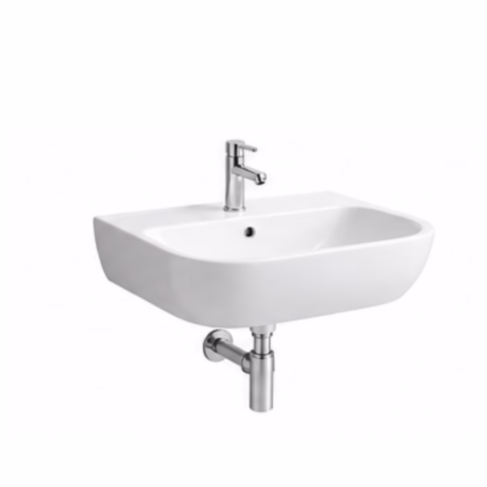 Wall-Mounted Washbasin with Exposed Chrome Trap & Tap
